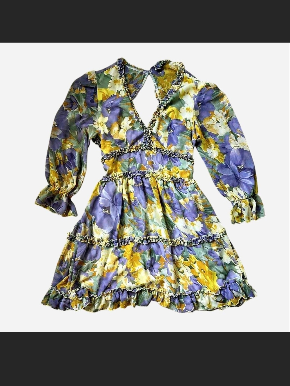 Floral Ruffle Tiered Dress in Purple & Yellow